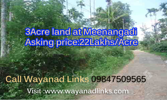 3 Acre Land For Sale at Meenangadi ,Wayanad